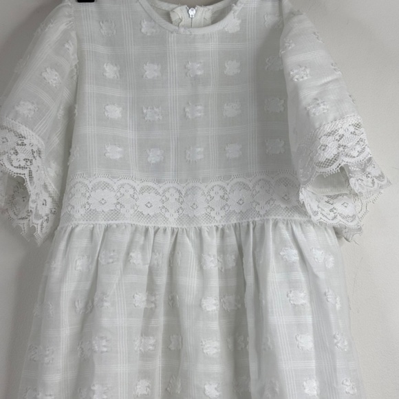 VTG 90s Sears Winnie the Pooh Dress 7 White Lace Short Sleeve Cottage Frilly - Picture 2 of 7